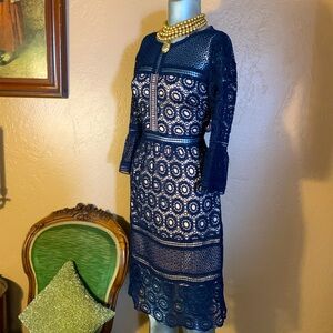 Vintage Derby K. Blue Giupure Lace Dress.  Sz S